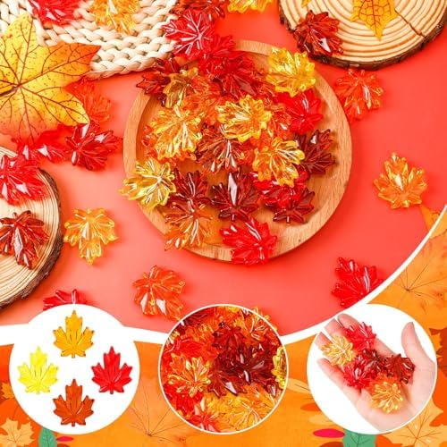 120Pcs Fall Thanksgiving Ornaments, Maple Leaves Vase Filler