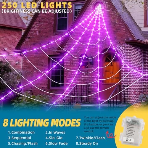 Halloween 200" Spider Web Light Decorations with 250 LED Lights Decor.