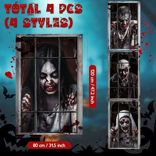 SmoothNovelty 4 Pack Halloween Ghost Curtain Window Decorations Silhouette