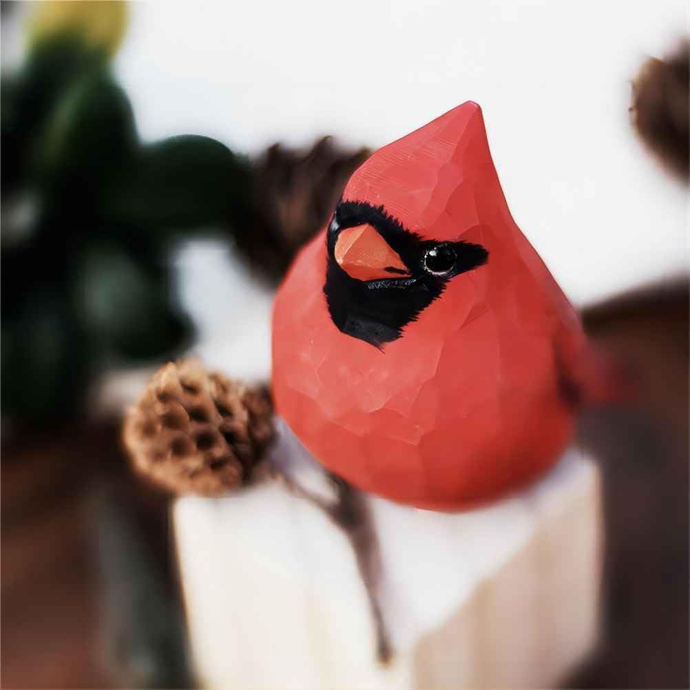 Hand-Carved Wooden Northern Cardinal Figurine / Red