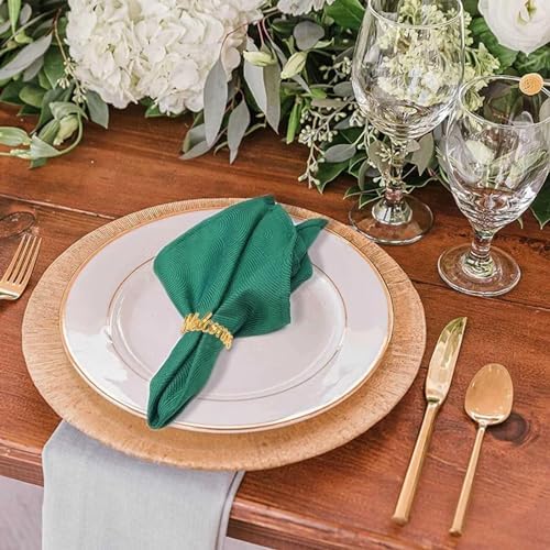 wonlex Gold Napkin Rings Set of 12, Modern Themed Napkin Ring Buckles Simple Alphabet Napkin Rings Serviette Napkin Holder for Family Gatherings Dinner Engagement Party Banquet Table Decor(Welcome)