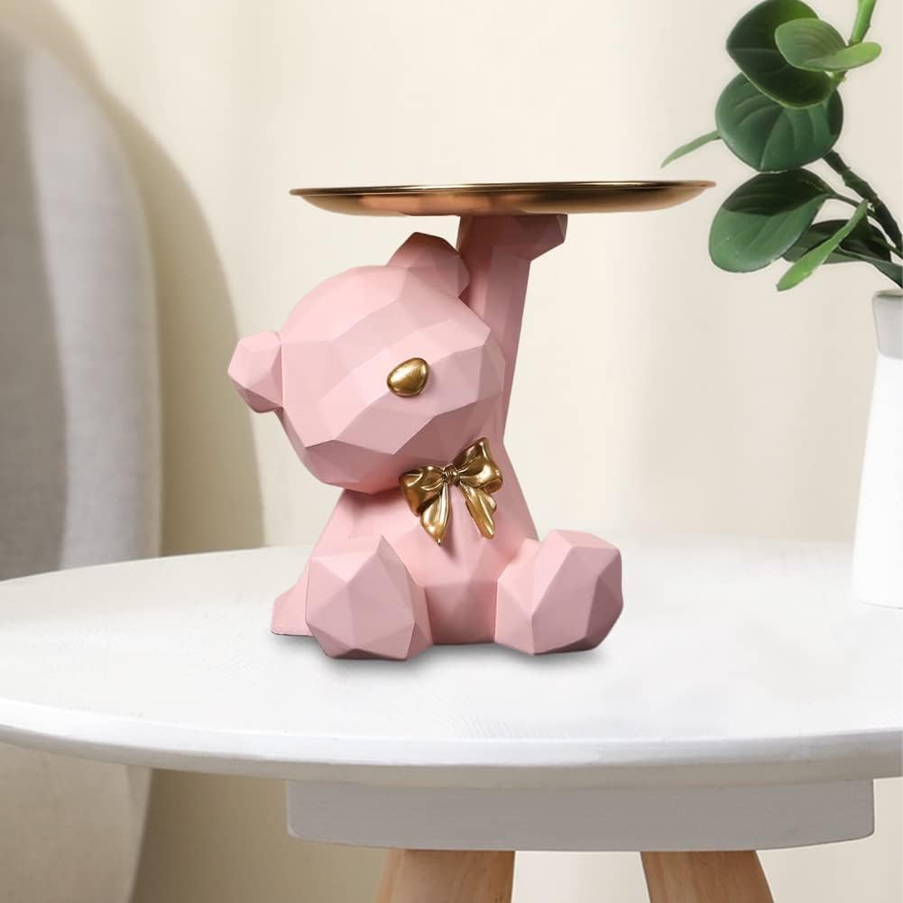 Geometric Bear Storage Tray Resin Lovely Nordic Bear Sculptures Keys Holder Lipsticks Jewelry / Pink