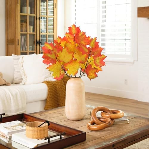 5 Pcs Fake Fall Maple Leaves Stems Artificial Autumn Foliage Branches