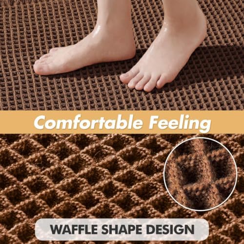 MIULEE Set of 2 Waffle Bathroom Rugs Boho Bath Mat Mocha 17"x24"+20"x32"