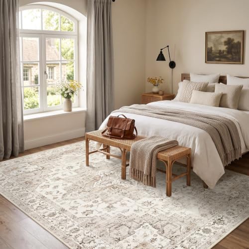 Garvee 5x7 Washable Area Rug Soft Vintage Boho Brown Bedroom Rug Non Slip