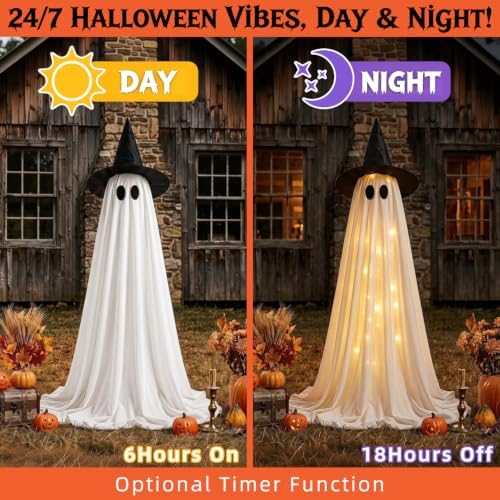 Halloween Light Up Ghost Decor 2 Pack - 63IN Witch Hat Outdoor Porch Decor