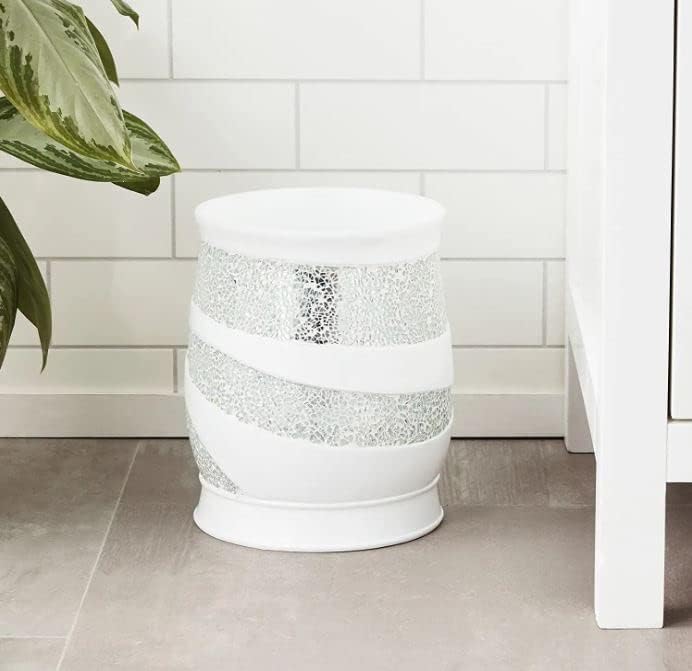 Zahari Home 2pc Sinatra White Modern Bath Accessories Set Waste Basket & Tissue Box Modern Decorative Beautiful Designs