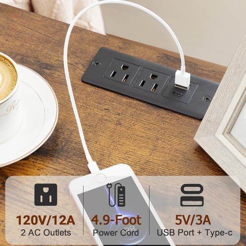 LOAKEKEL Nightstands Set of 2, LED Night Stand with Charging Station