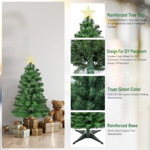 DUUDO 4FT Premium Hinged Artificial Holiday Small Mini Christmas Tree for Tabletop,Home, Office, Indoor and Outdoor Holiday Decoration,Easy Assembly Metal Hinges & Foldable Base