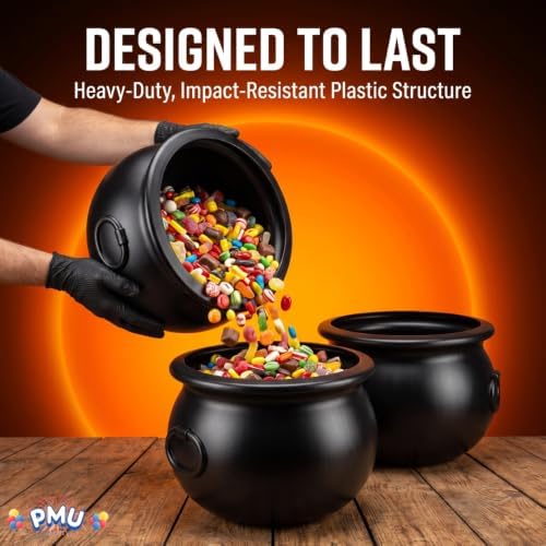 PMU Halloween Cauldron 3pc- 12" Witch Plastic Cauldron bowl Black