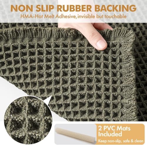 MIULEE Set of 2 Waffle Bathroom Rugs Boho Bath Mat Green 18x30 Inch