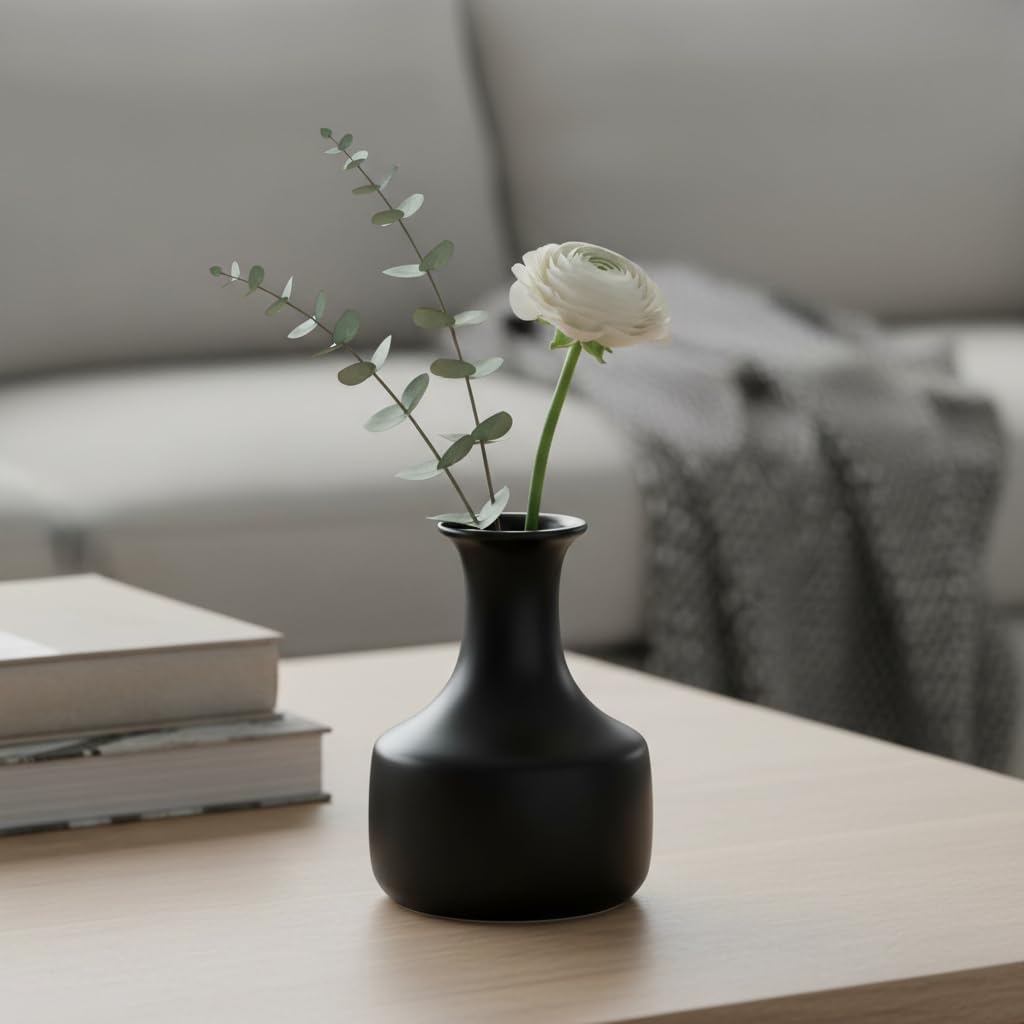 Ceramic Vase / Small Modern Flower Vase / Black / 7 Inch