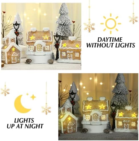 GlikCeil 17 Pcs LED Christmas Gingerbread Village, Ceramic Houses and Trees