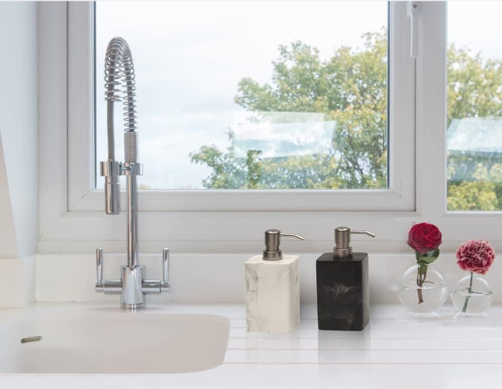 2pcs Hand Soap and Lotion Dispenser Sets for Bathroom Countertop,Black Marble Texture Resin Stone Liqiud Dish Soap