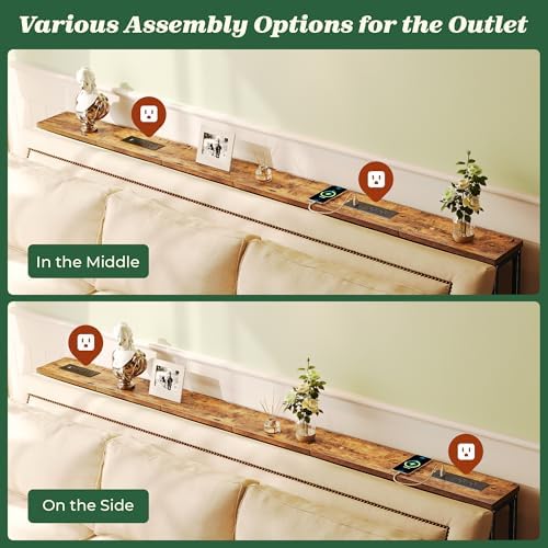 SUPERJARE 39.4 inch Narrow Behind Couch Table with Charging Stations