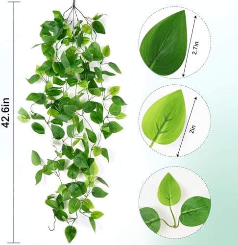 Waipfaru Fake Hanging Plants, 4Pcs Faux Ivy Pothos Vines Greenery