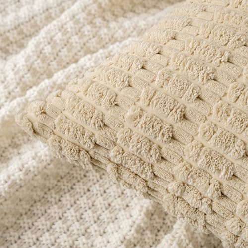 MIULEE Lumbar Corduroy Decorative Throw Pillow Covers 12x20 Tan Pack of 2
