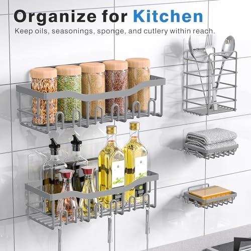Shower Caddy 5 Pack,Adhesive Shower Organizer for Bathroom Storage&Home Decor&Kitchen,No Drilling,Large