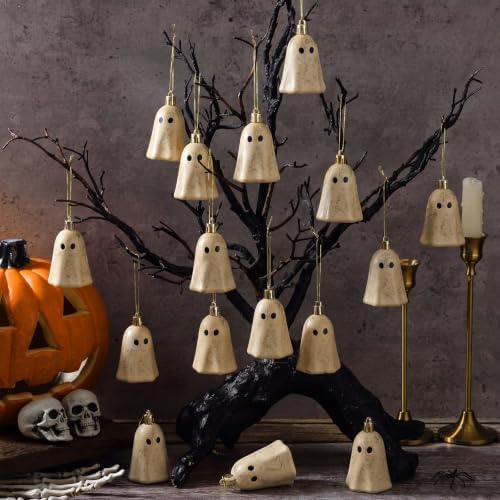 Tigeen 12 Pcs Farmhouse Halloween Tree Ornaments Neutral Ghost Ornaments for Tree Cute Plastic Halloween Hanging Decoration Decorative Mini Ghost for Home Party Supplies