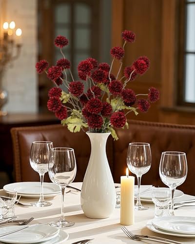 DuHouse 6pcs Faux Silk Pompon Mum Small Chrysanthemum Ball Burgundy