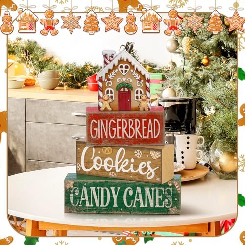 Lineshading 4 Pcs Christmas Table Decor Gingerbread House Tiered Tray Decor