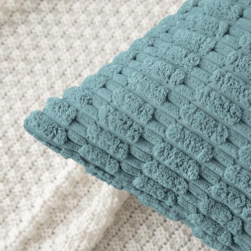 MIULEE Corduroy Decorative Throw Pillow Covers 18x18 Coastal Blue Pack of 2