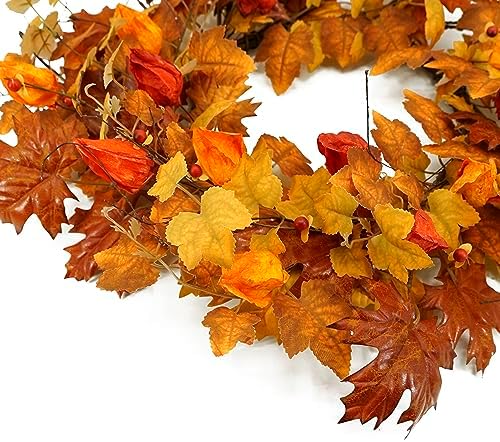 22 inch Artificial Fall Wreath Maple Leaf Wreath for Front Door Home Decor