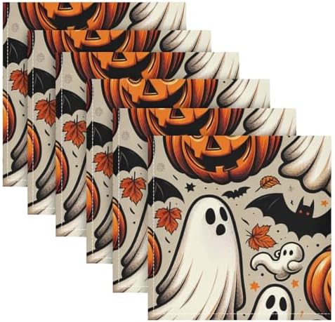 Halloween Cloth Napkins 20x20 Inch, 6 Pack Washable Dinner Napkins Reusable Napkins for Banquets, Weddings, Holiday, Party and Daily Use