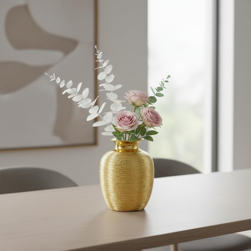 Ceramic Vase / Modern Flower Vase for Centerpiece / Gold / 7 Inch