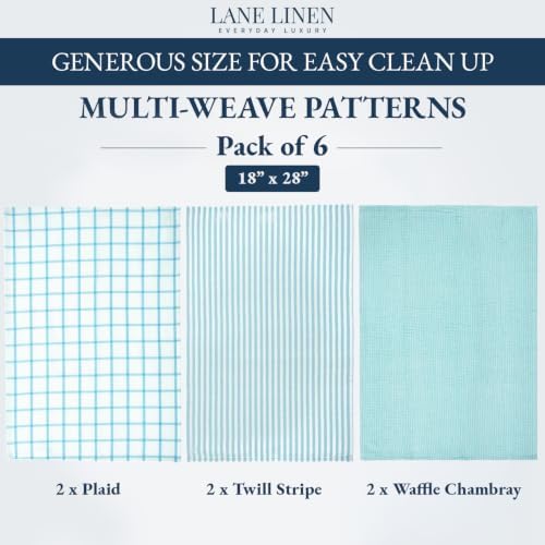 LANE LINEN Tea Towels for Kitchen 100% Cotton Tightly Woven 6 Pack - Aqua