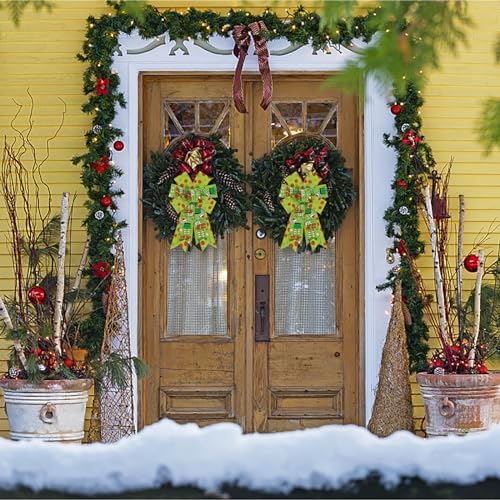 Estivaux 2 Pieces Christmas Bows for Wreath, Merry Christmas Wreath Bows Green Burlap Bows Xmas Gnomes Craft Bows Ornaments Winter Tree Bows for Front Door Christmas New Year Decorations