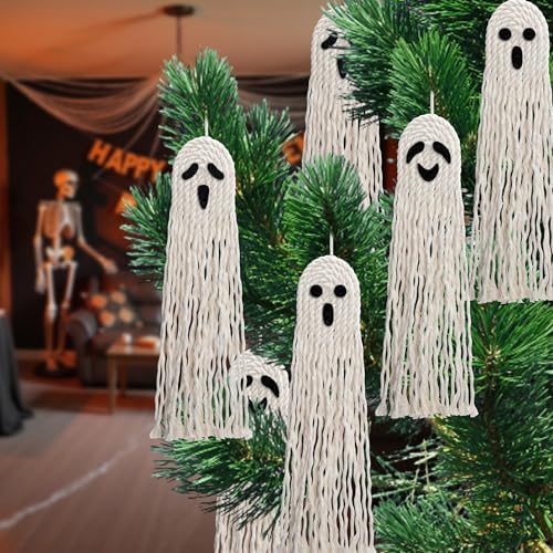 12 Pcs 11" Halloween Boho Ghost Macrame Decor, Handmade Boho Ghost Ornament