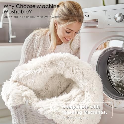 OLANLY Ivory Round Rugs for Bedroom - Machine Washable, 9 ft Circle Area Rugs for Living Room, Soft and Fluffy Shaggy