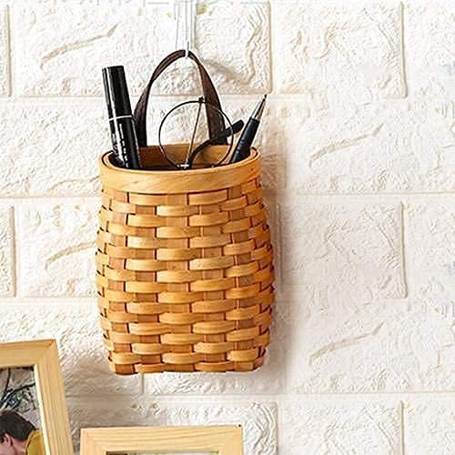 hanging wicker basket Hand-Woven Wood Storage Basket Portable Wall Hanging Flower Basket Organizer