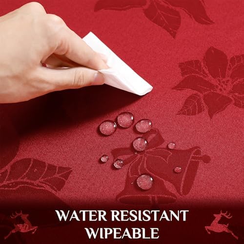 Softalker Christmas Jacquard Round Tablecloth, 70 inch, Red