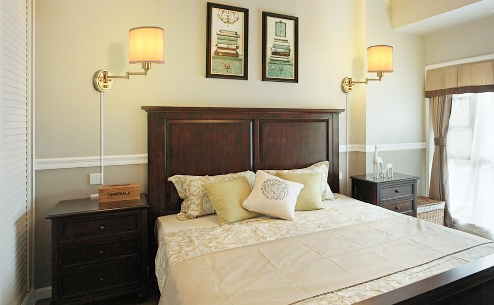 Plug in Wall Sconces with Remote Control, Dimming 10%-100% & Adjustable Colors 2700K-6500K, Hardwire or Plug-in, Swing