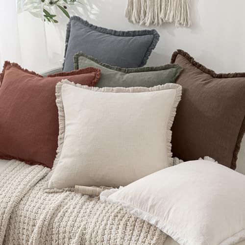 MIULEE Boho Linen Fringe Decorative Throw Pillow Covers Grey 18x18