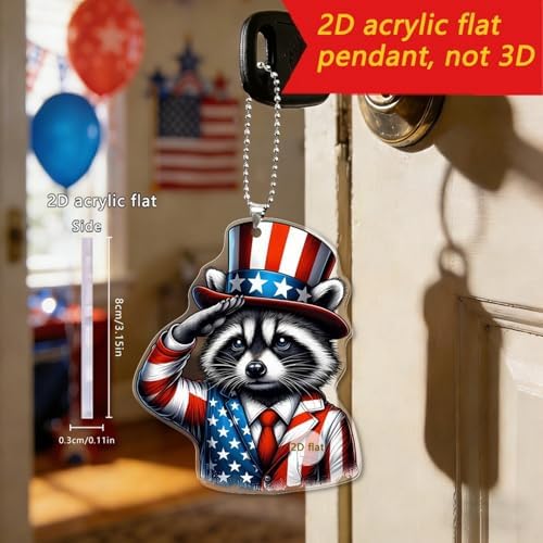 6 Pcs 4th of July Hanging Ornaments 2D Acrylic Independence Day Tree Decorations Cute Cartoon Animal Hanging Tree Ornament with Ropes 250th Anniversary Hanging Pendant for Holiday Party Supplies
