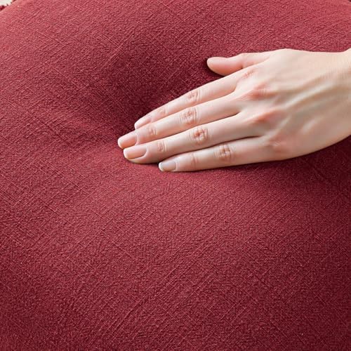 MIULEE Boho Linen Fringe Decorative Throw Pillow Covers Burgundy 18x18