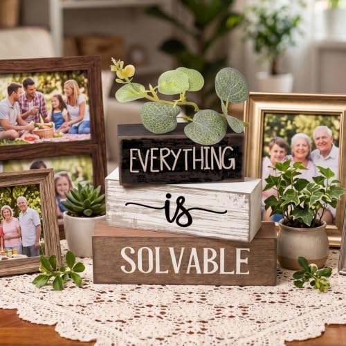 Lineshading 4 Pcs Farmhouse Tiered Tray Decor Wooden Block Signs Rustic