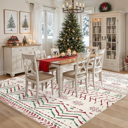 Nakagishi Christmas Rugs: 5x7 Washable Abstract Large Neutral Soft Rug Stain Resistant Modern Indoor Floor Non-Slip