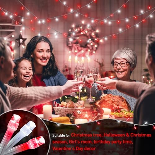 JMEXSUSS 200 LED Red and White String Lights Indoor Outdoor