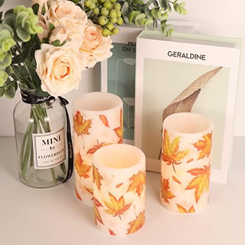 GenSwin Maple Leaf Glass Flameless Candles Battery Operated Remote Timer