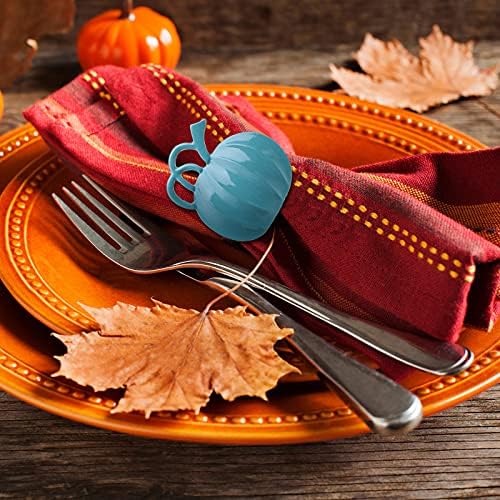 Patelai 12 Pieces Fall Pumpkin Napkin Rings Thanksgiving, Blue