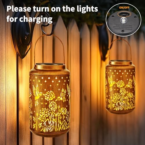 Brizled Hummingbird Solar Lanterns, Outdoor LED Hanging Solar Lights, Warm White Garden Tabletop Lantern Light, Mother's Day Birthday Decorative Gifts for Mom Grandma Women, for Patio Balcony Path