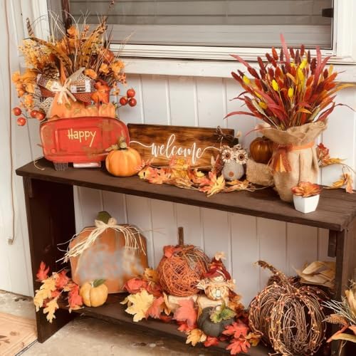 94 Pcs Artificial Fall Flowers Autumn Dried Flowers for Decoration Dried Bunny Tails Fall Bouquet Straw Leaves Wheat Floral Arrangement for Thanksgiving Table Centerpieces Halloween Decor