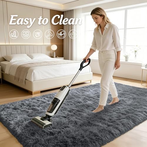 OLANLY 3x3 Machine Washable Small Bedside Rug, Soft Fluffy Shaggy Entryway Throw Rugs for Bedroom, Living Room, Indoor