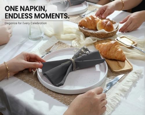 Ruvanti Cloth Napkins Set of 6, Cotton Enrich 18”x18” - Dark Grey
