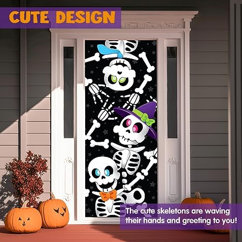 JOYIN 3 Pcs 30”x72” Door Cover Skeleton Halloween Decorations Indoor, Haunted House Home Decor Stickers Party Supplies Favors for Garage Window Wall Cute