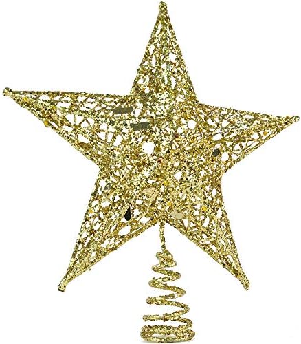 Silver Star Christmas Tree Topper - Gold Ornament Holiday Decoration 9 Inch